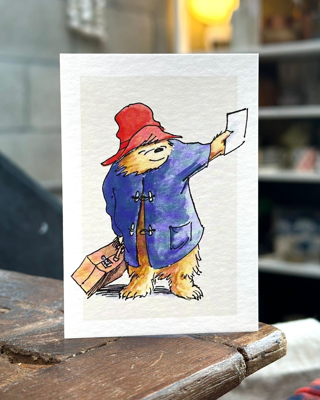 Paddington bear on a white card