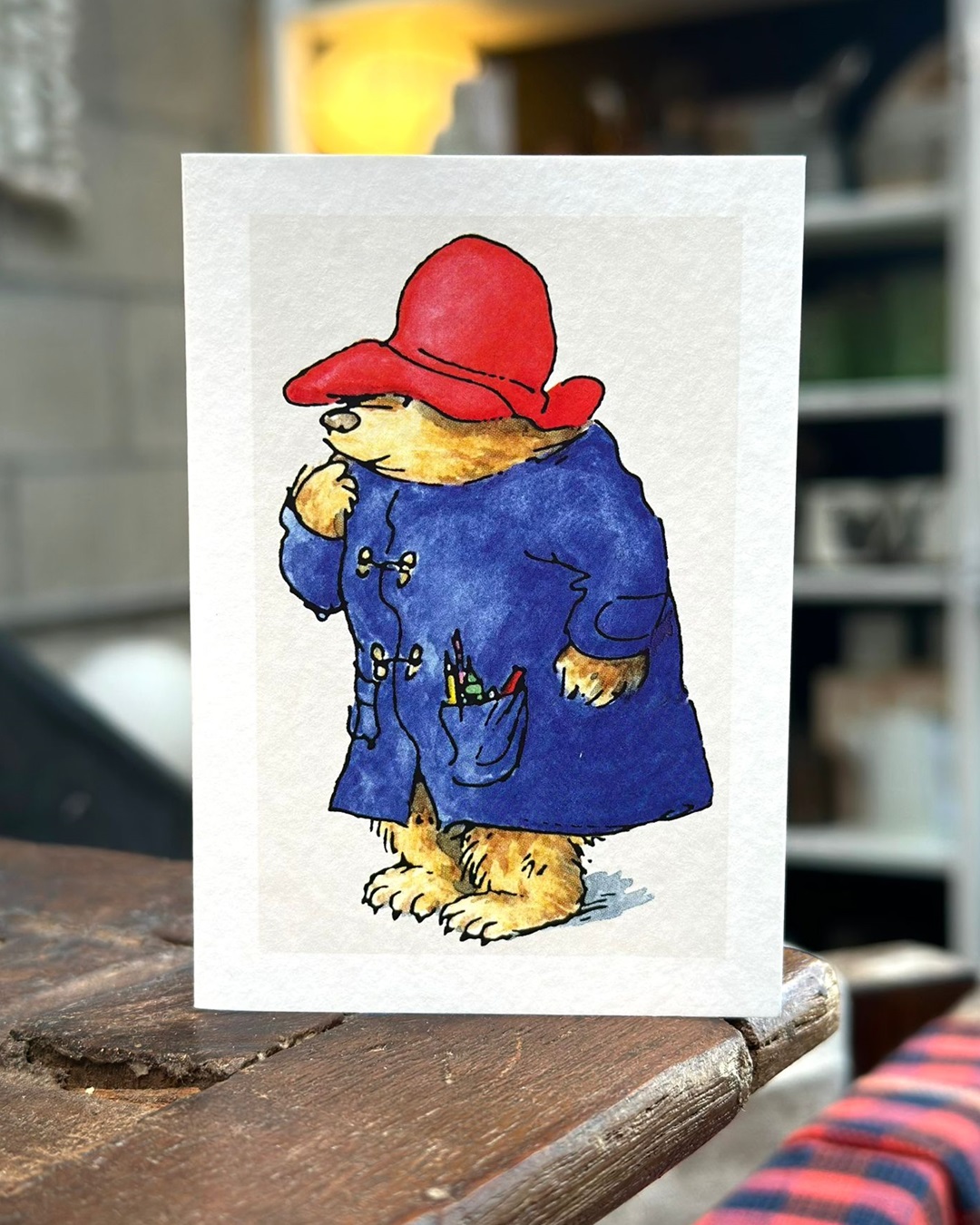Paddington bear on a white card