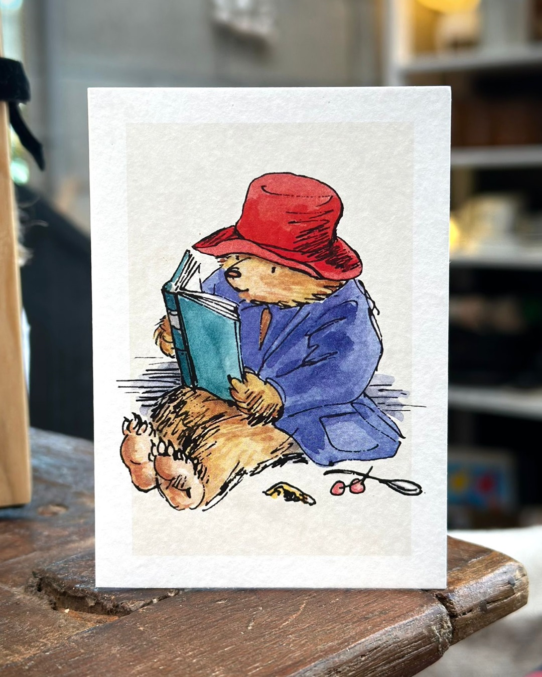 Paddington bear on a white card