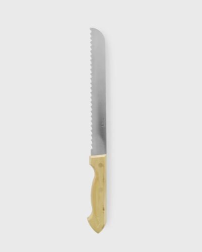 Bread knife with wooden handle