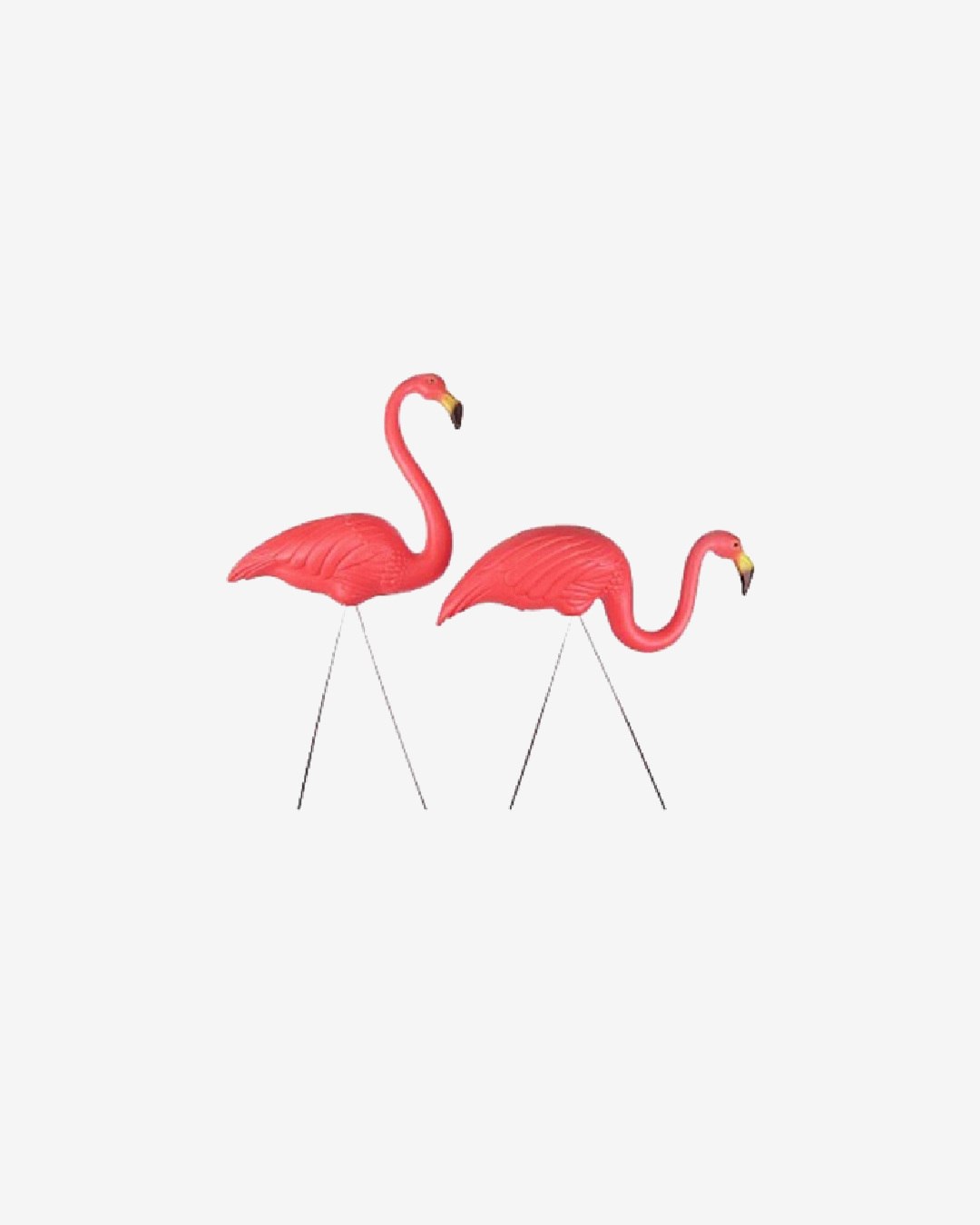 Two pink garden flamingos