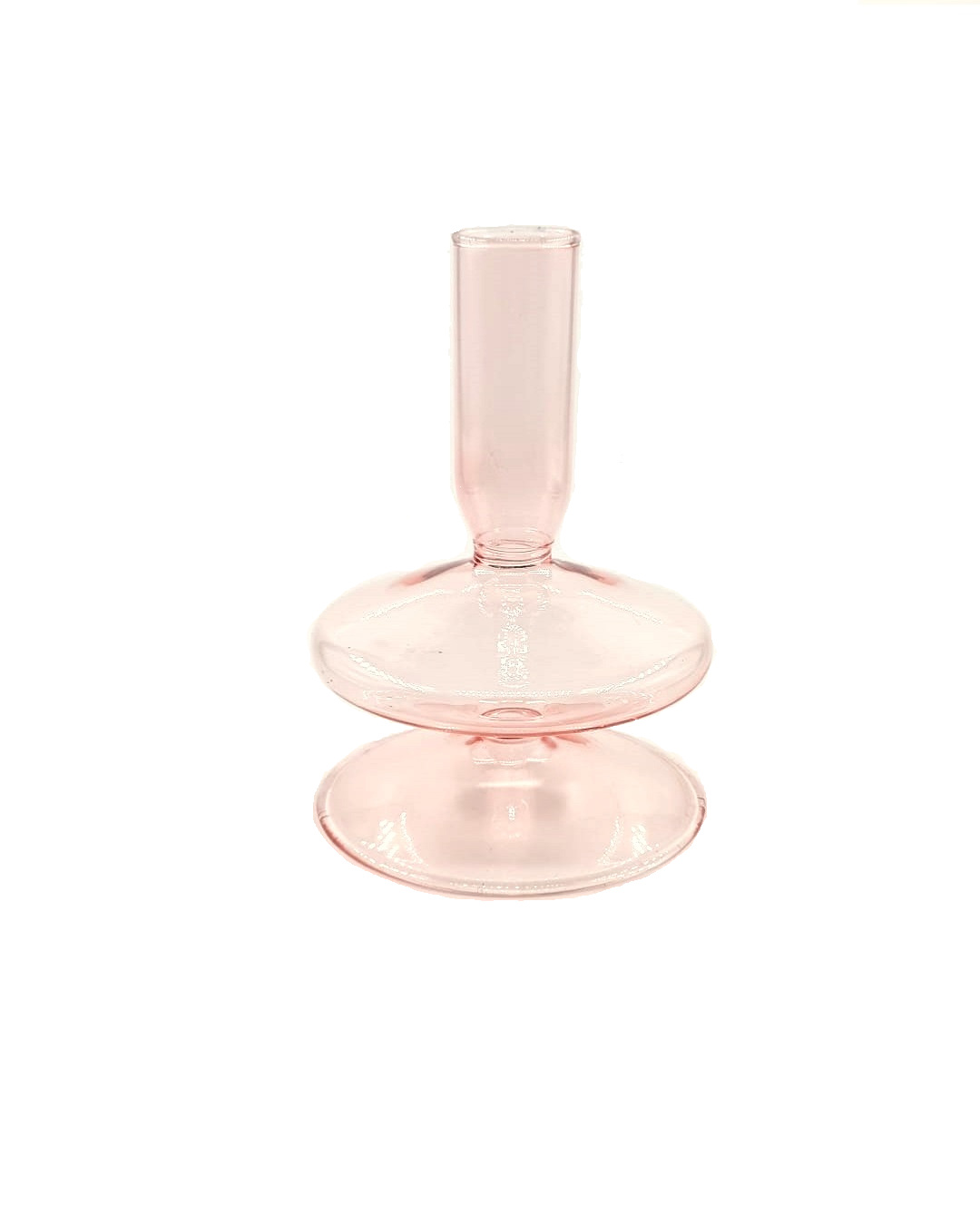 Pink glass candlestick holder