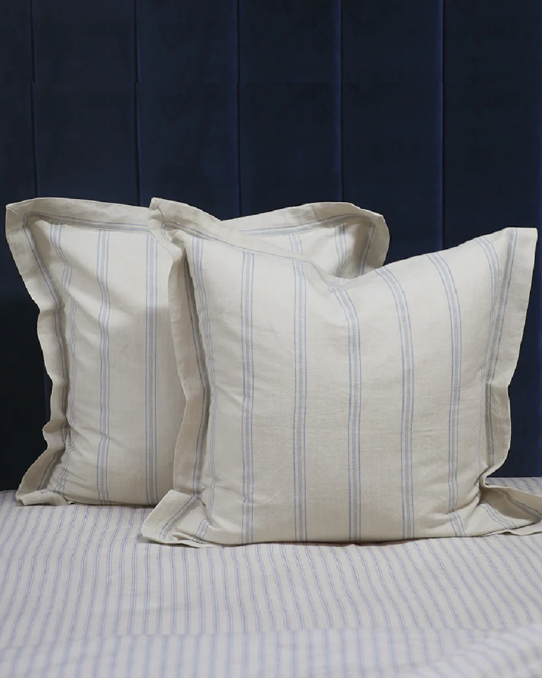 Striped blue and white euro pillows