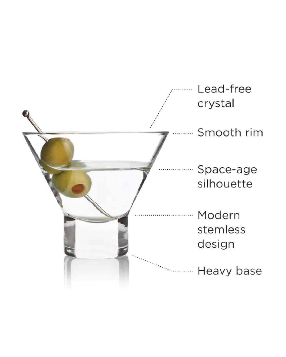 Raye stemless martini glass