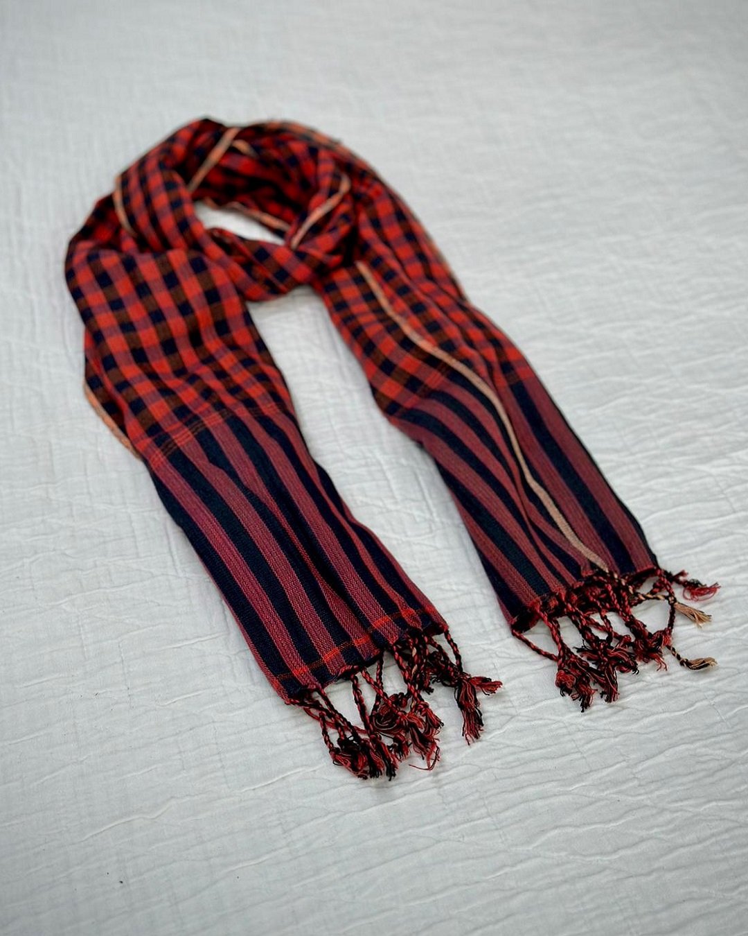 Red and blue check scarf