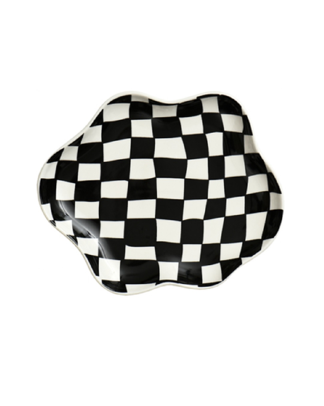 Black and white check retro abstract shaped plate