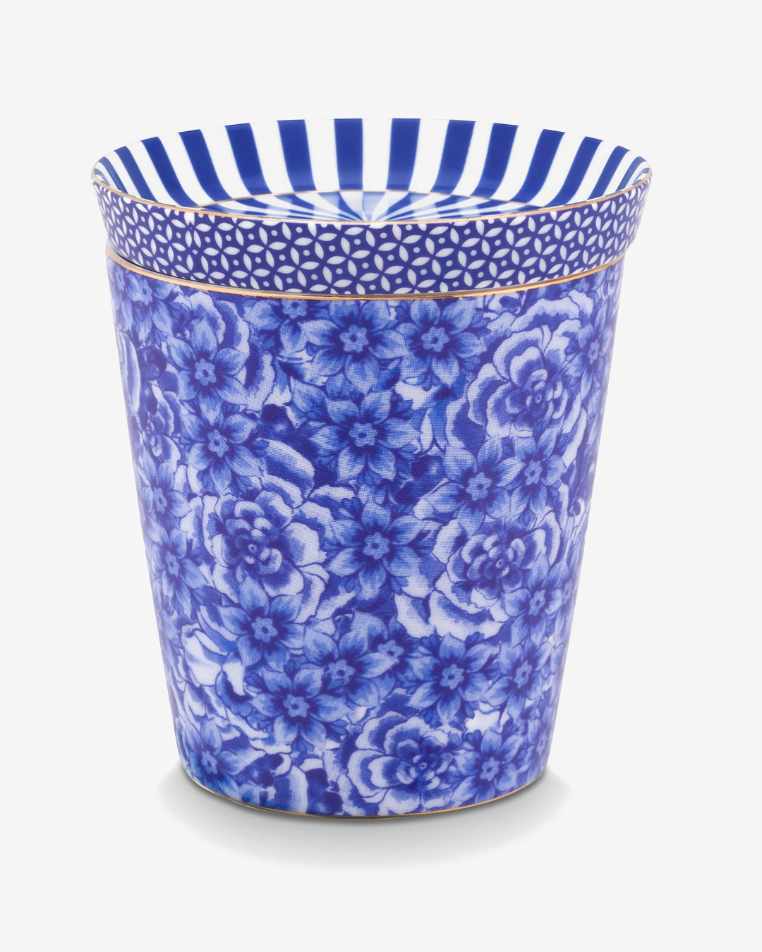 Blue floral and striped cup