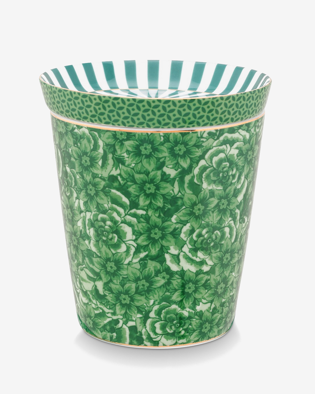 Green floral and striped cup