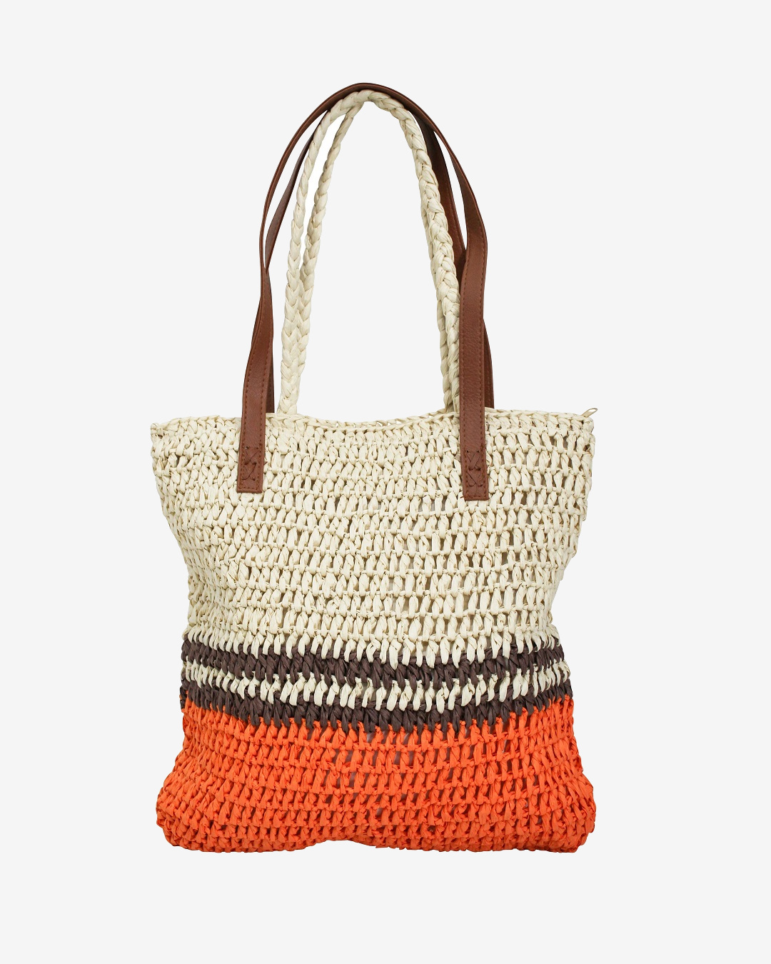 Orange and white woven bag