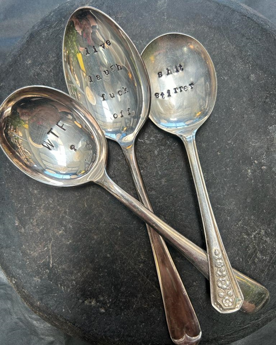 Vintage Silver Spoons Hand Stamped with Funny Quotes