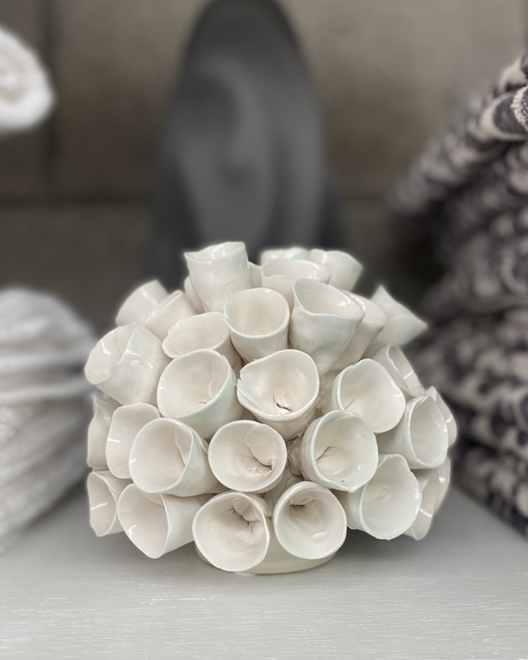 Ceramic white coral display item on shelf