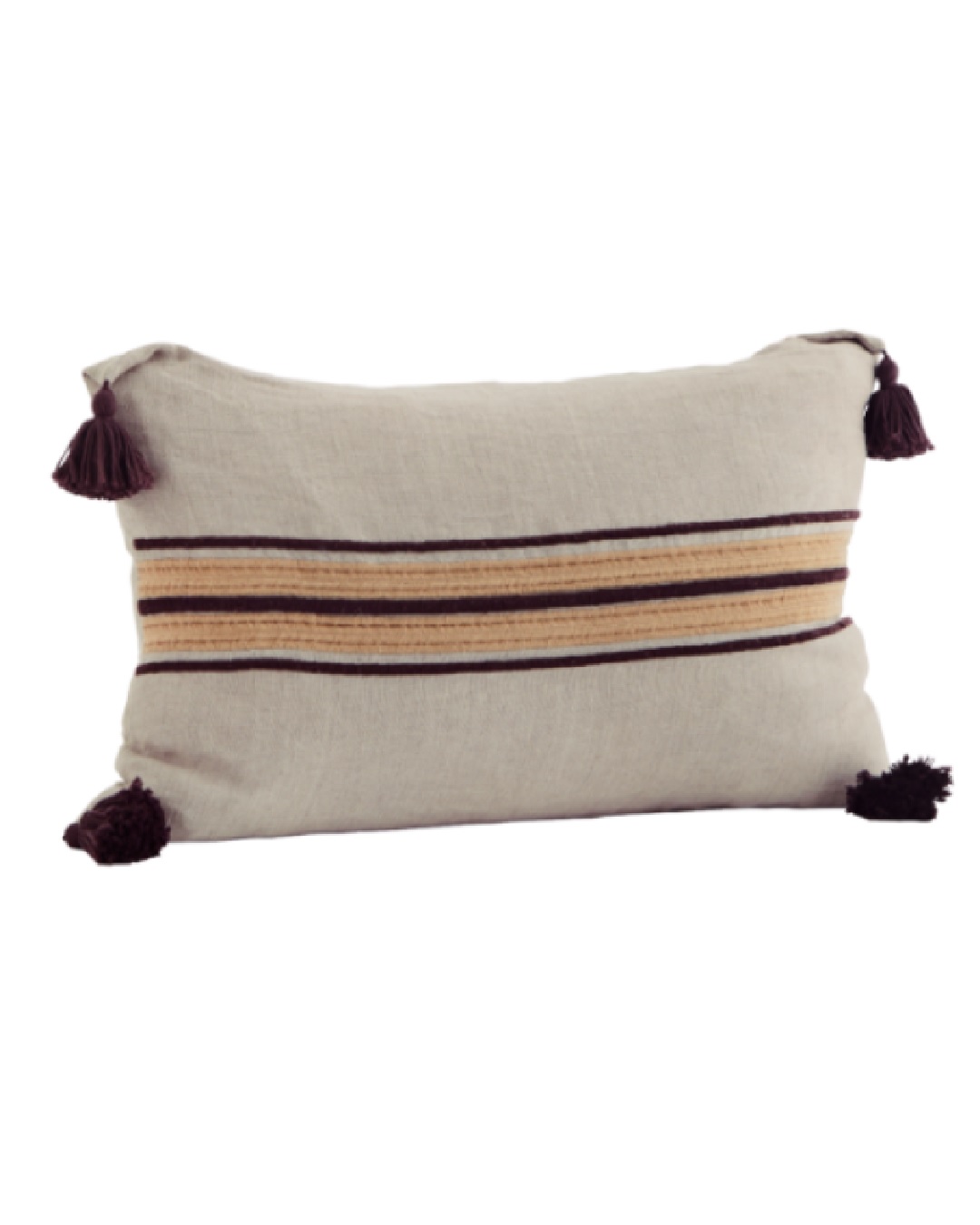 Striped linen cushion cover with tassels