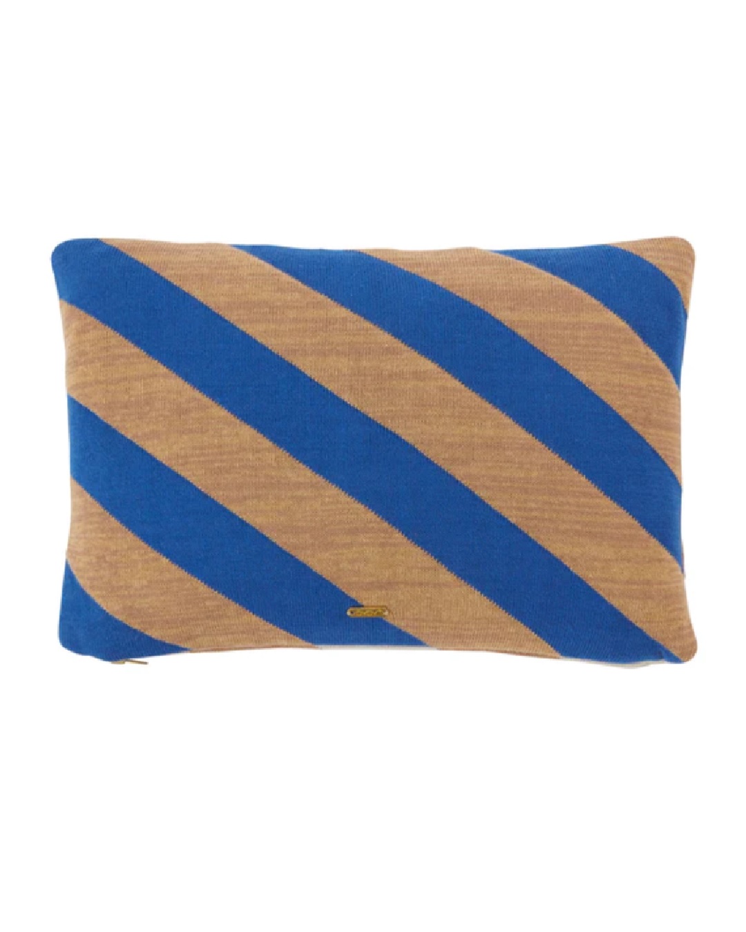 Camel and blue optic stripe cushion