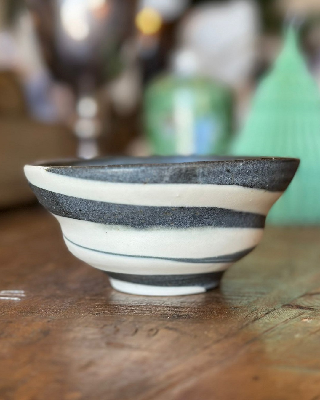 Small black and white thrown bowl