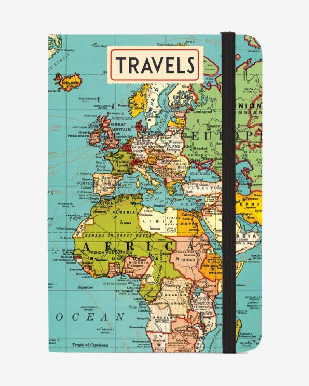 Travel notebook with world map