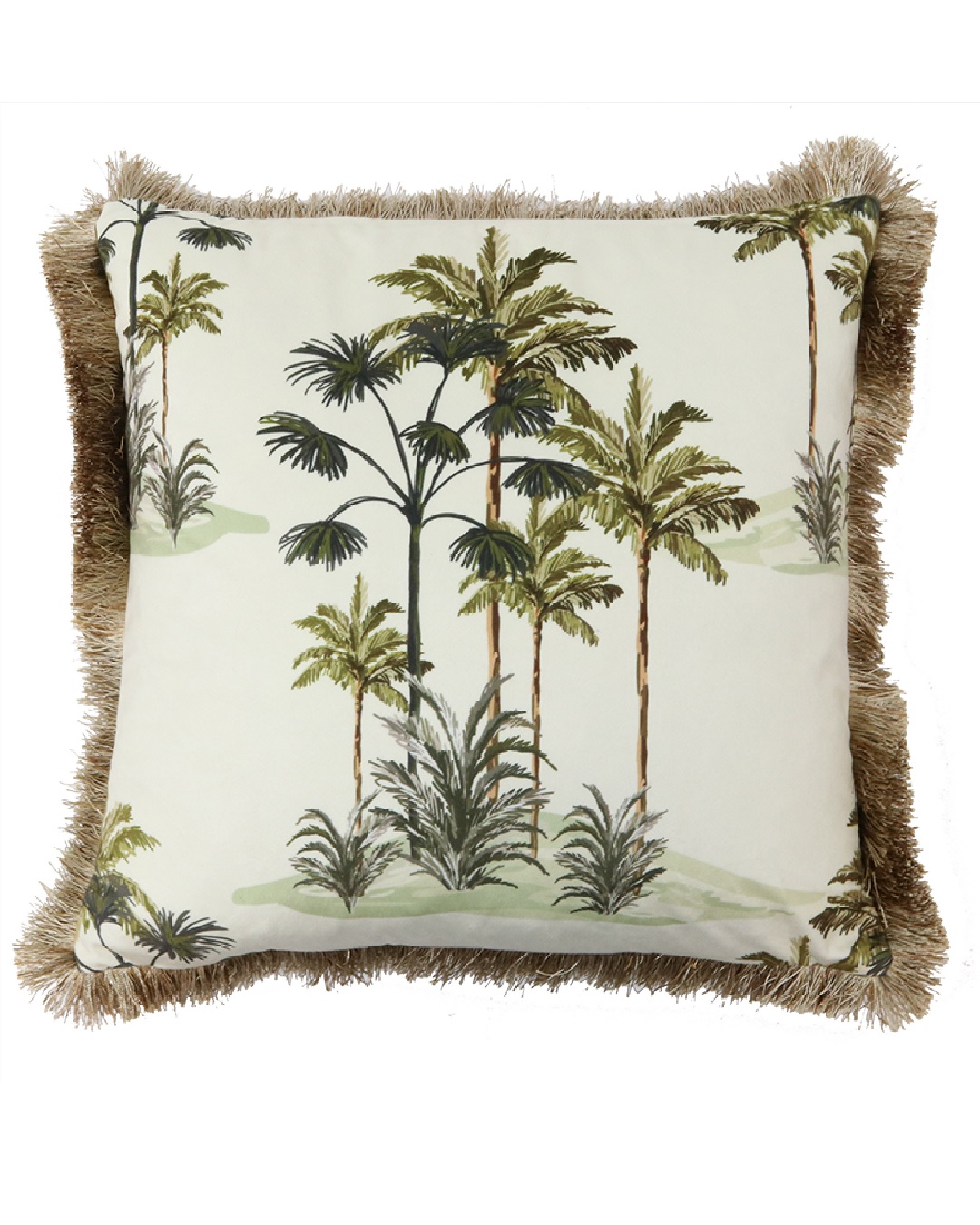 velvet palm tree cushion white and gold