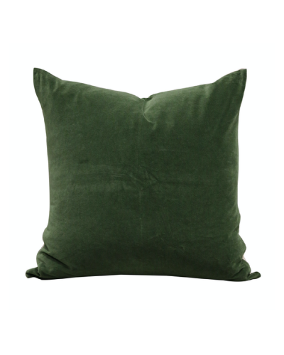 Velvet cushion cover with linen backing in hunter green