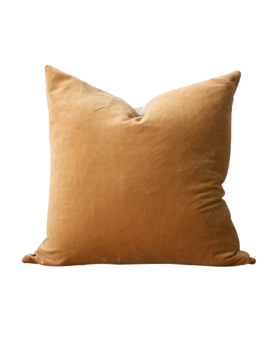 Velvet cushion cover with linen backing in rapahel gold