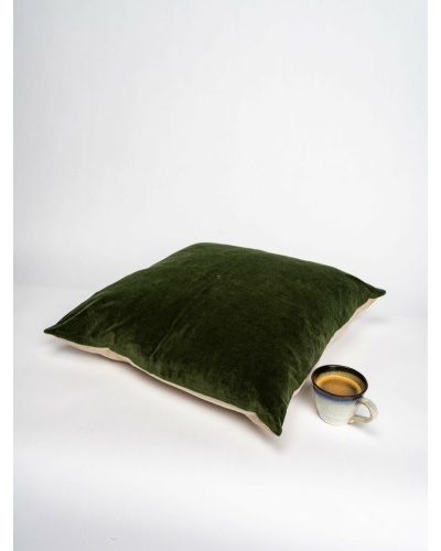 Velvet cushion cover with linen backing in hunter green