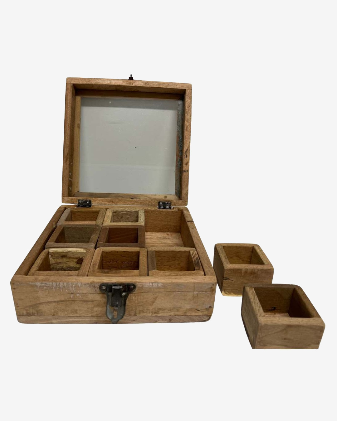 Wood and glass spice box with removeable boxes