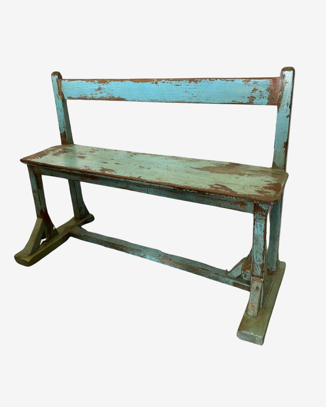 Blue and brown rustic wooden bench seat