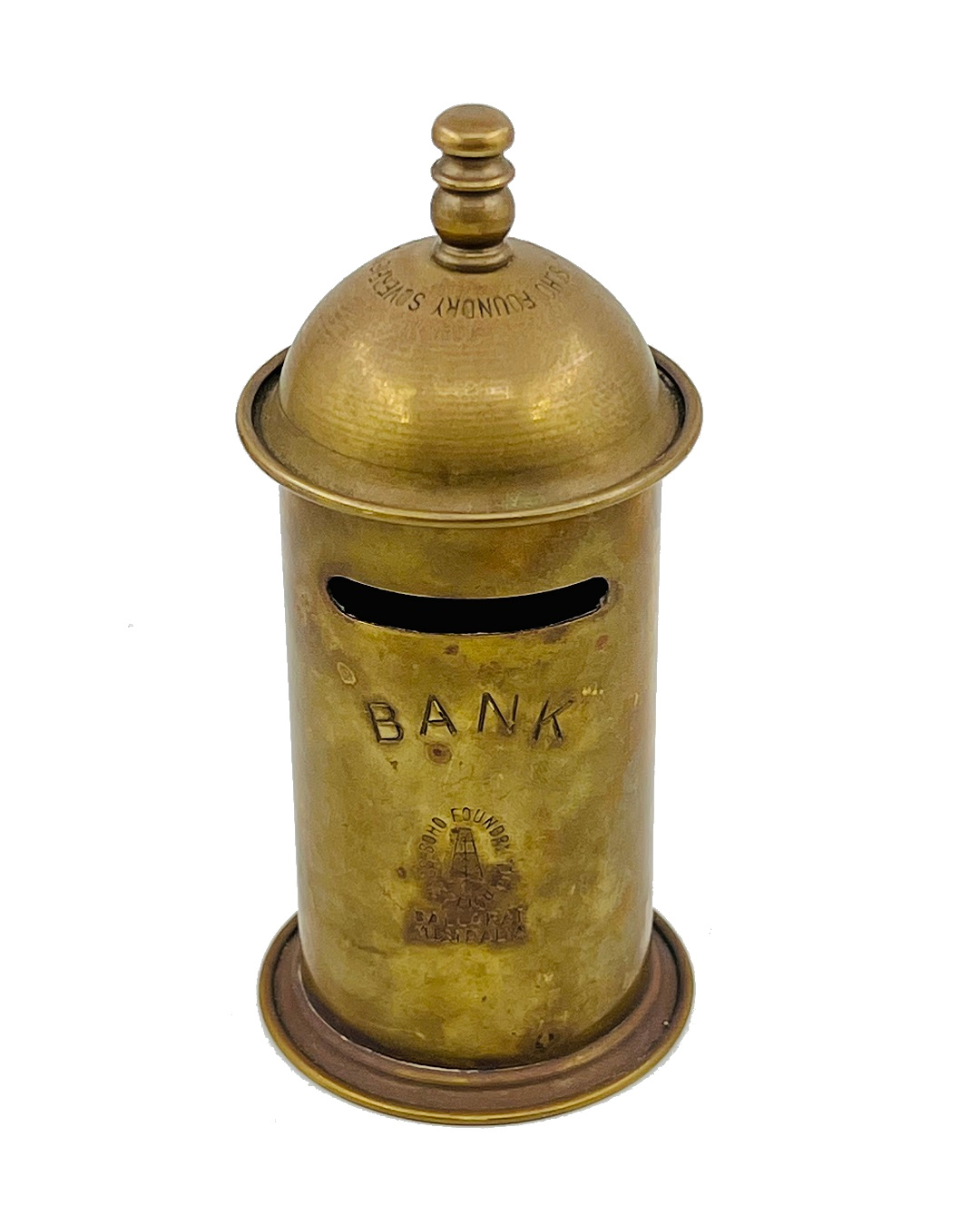 Vintage brass advertising bank