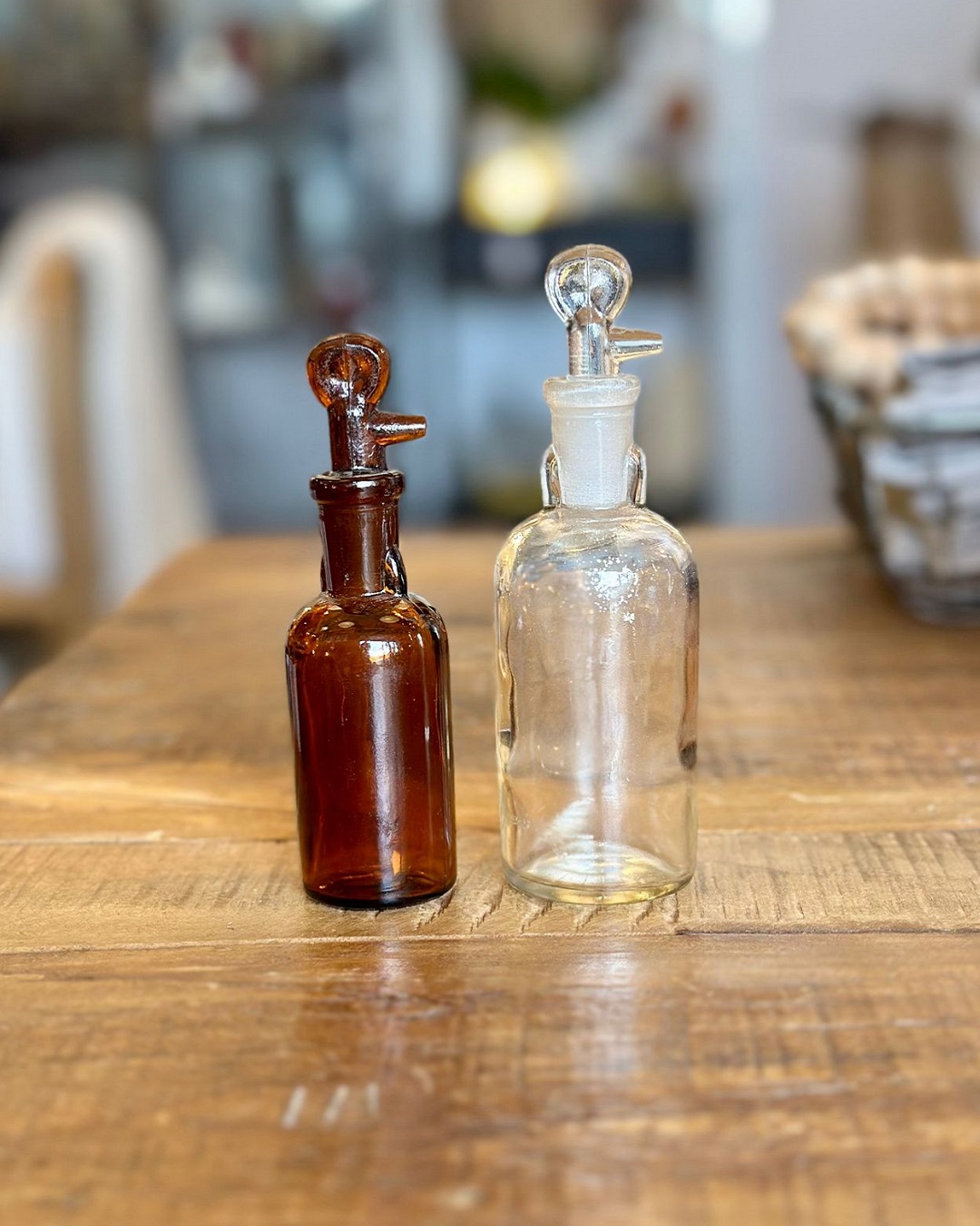 Chemistry bottles brown and clear