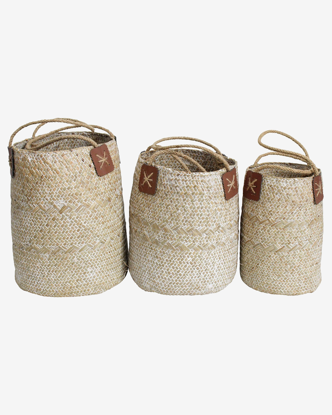 Woven rattan washing baskets in three sizes