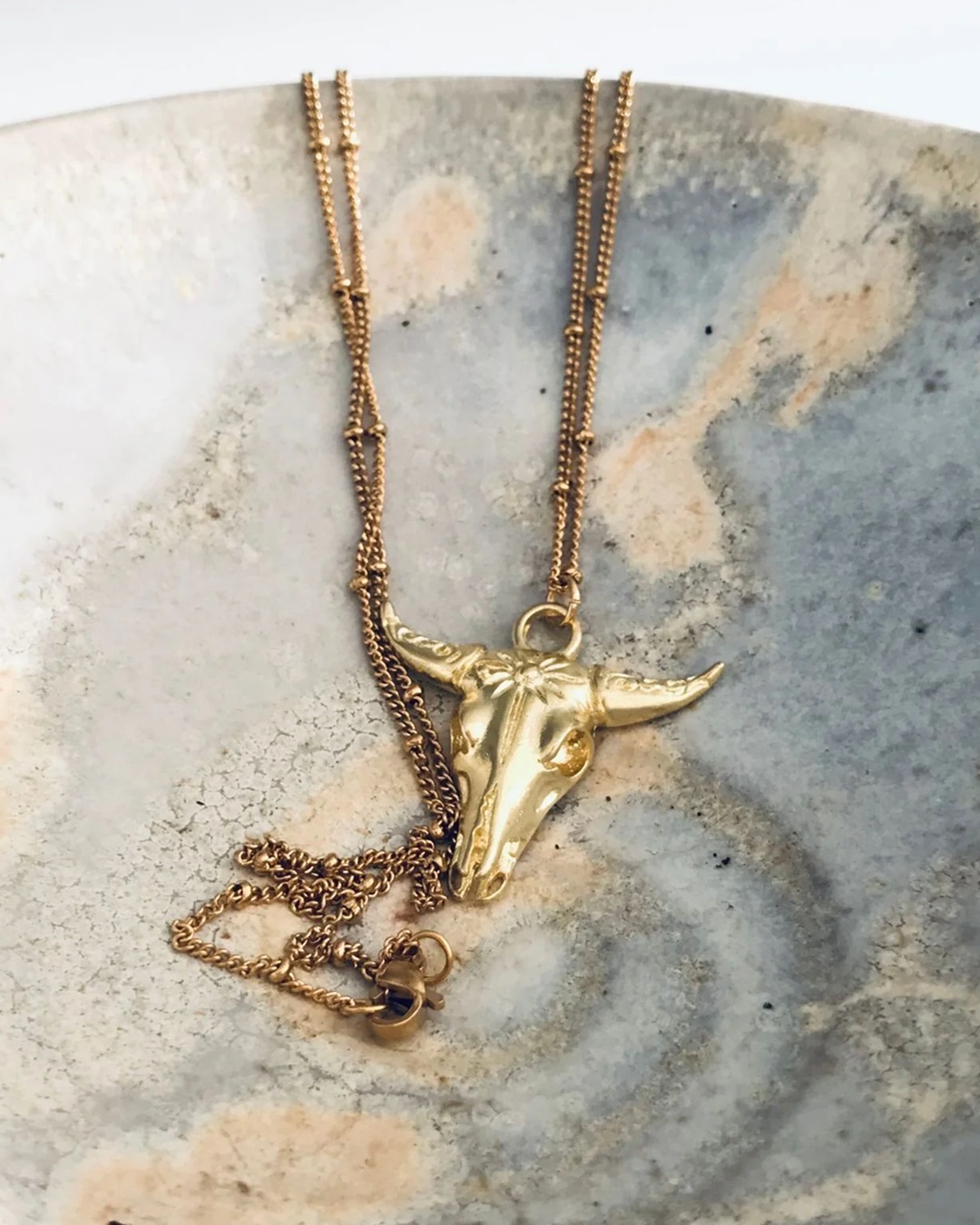 Bull gold necklace pendant on chain