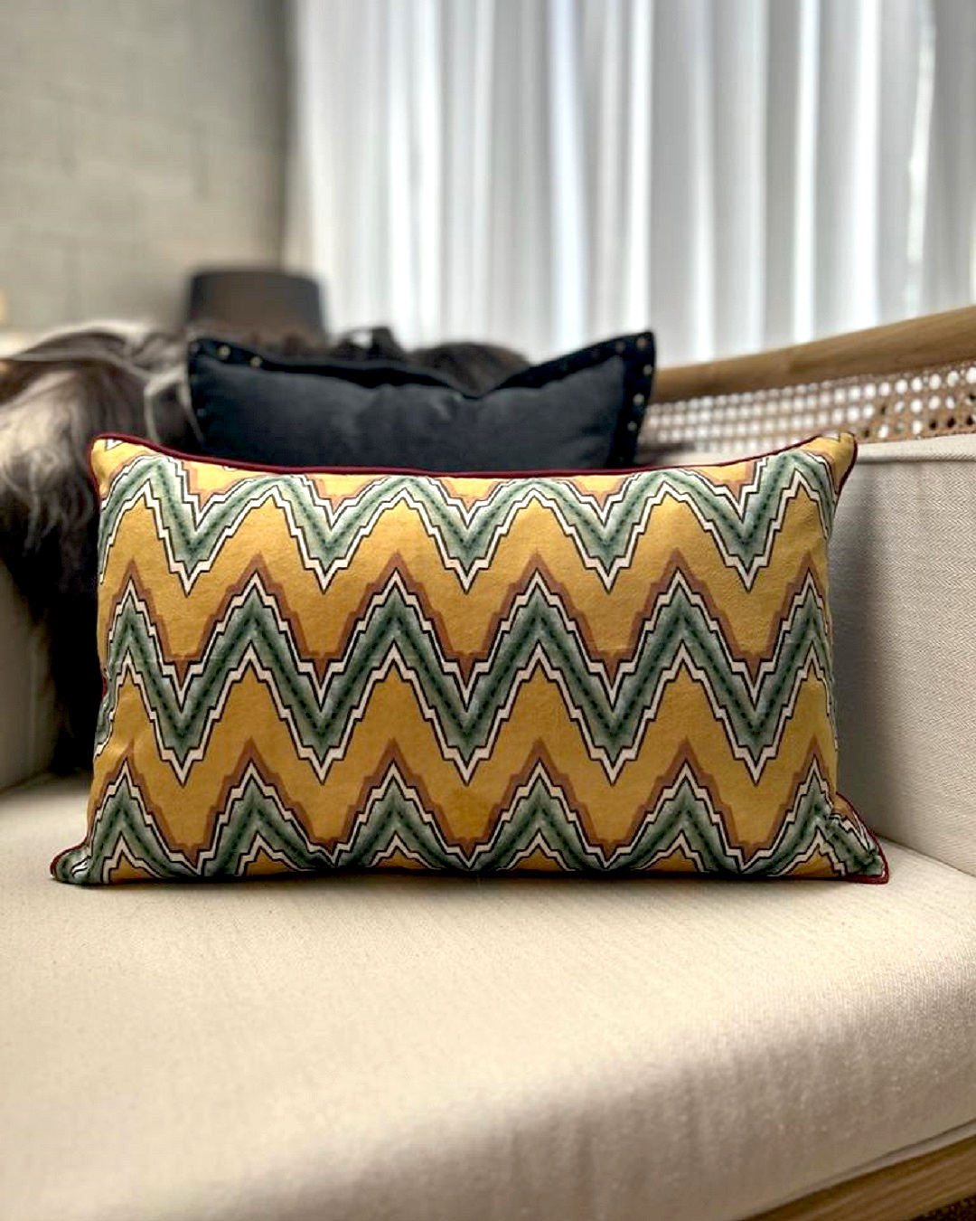 rectangle cushion with zig zag pattern on chair
