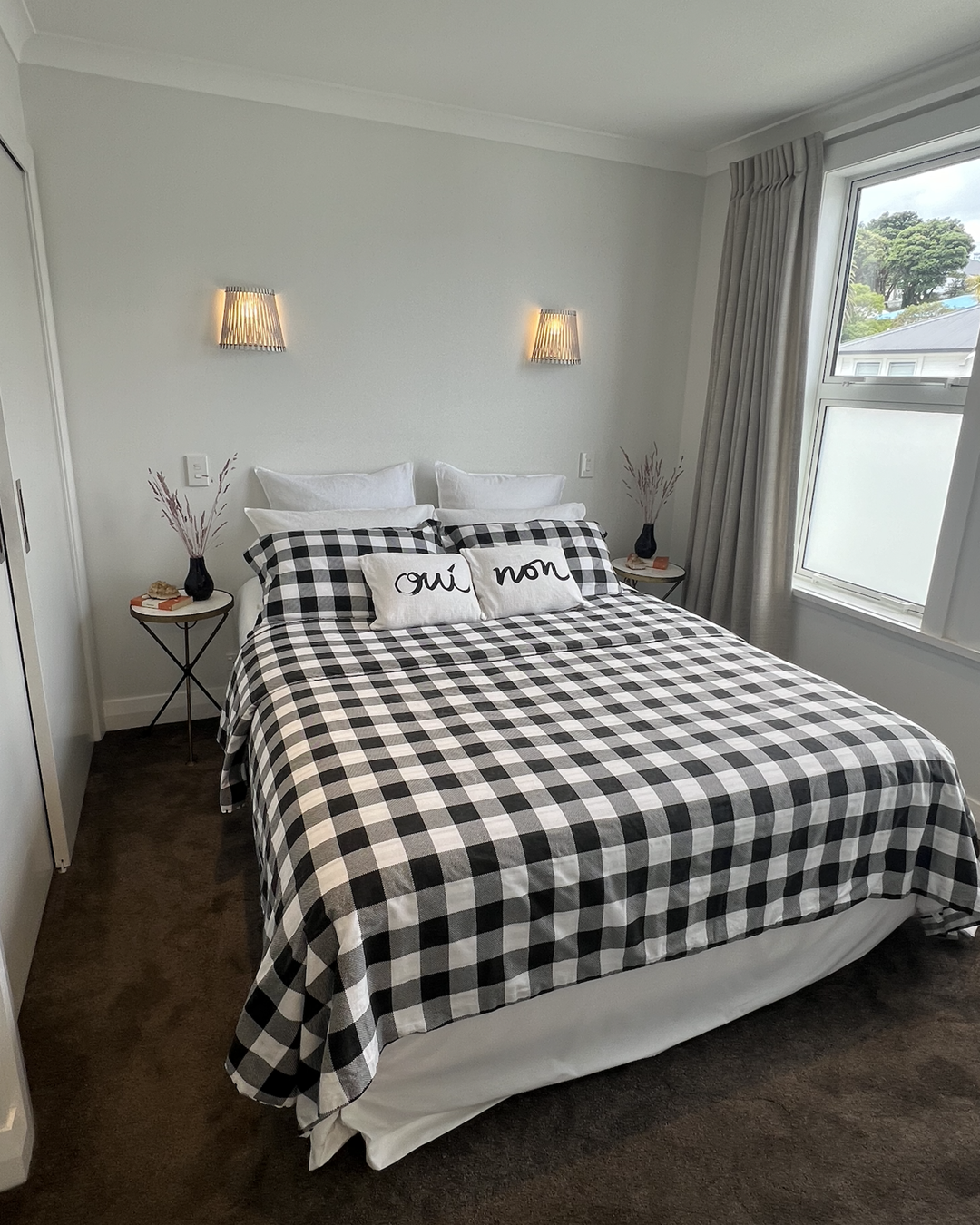 Duvet Set Black and White Checked King with 2 Standard Slips