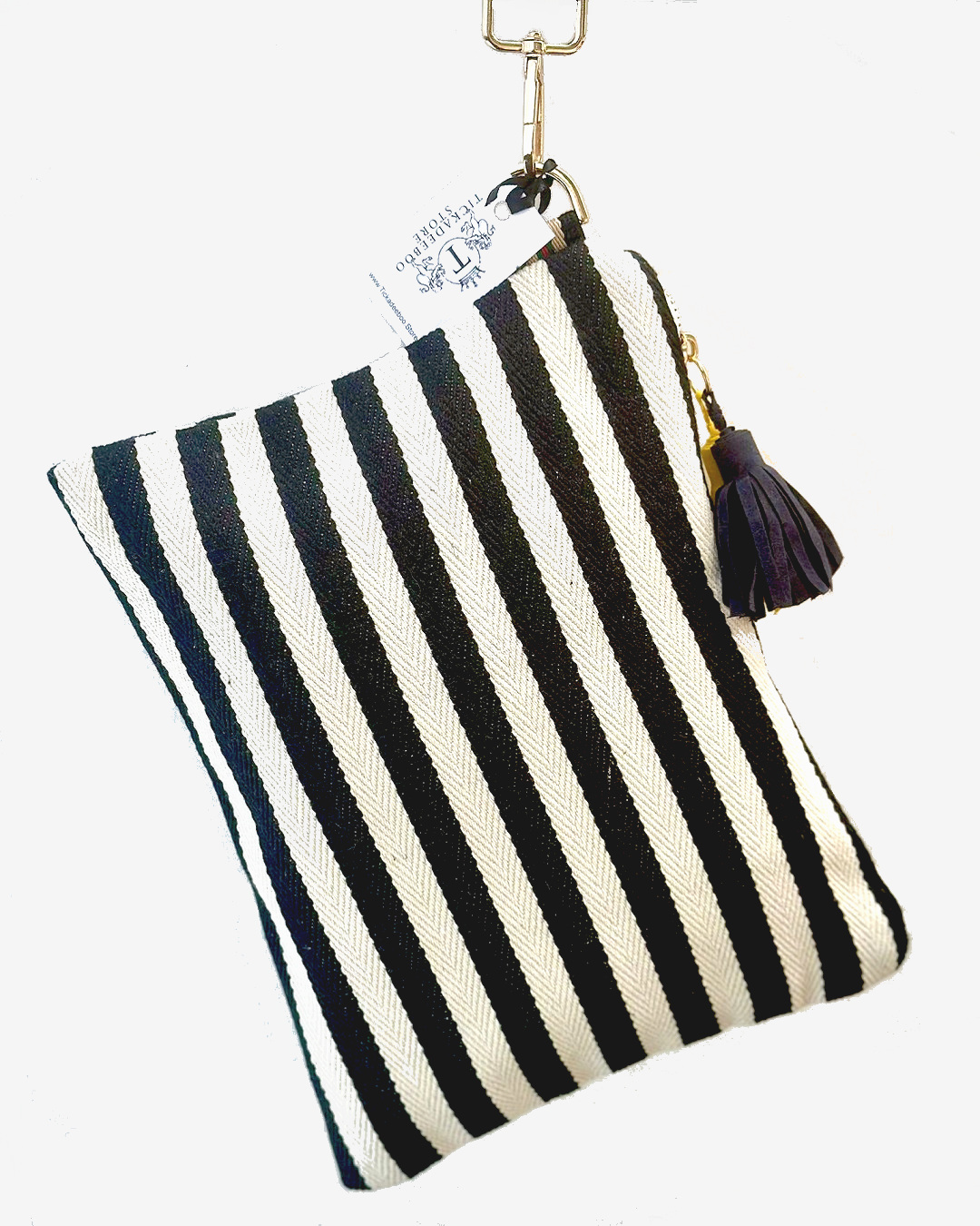 Black and white stripe back with black and gold tassels