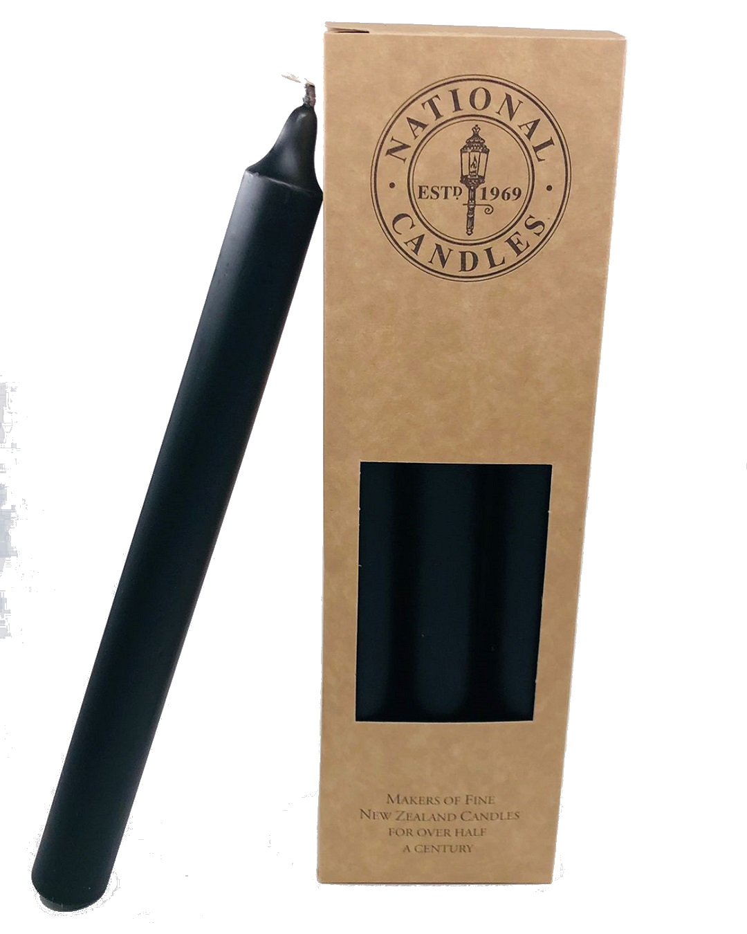 Black taper candles in box of 6