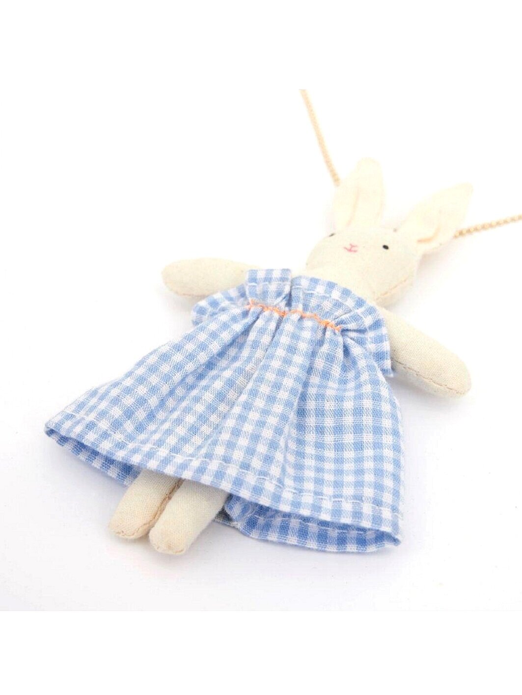 Bunny Doll necklace in blue check dress