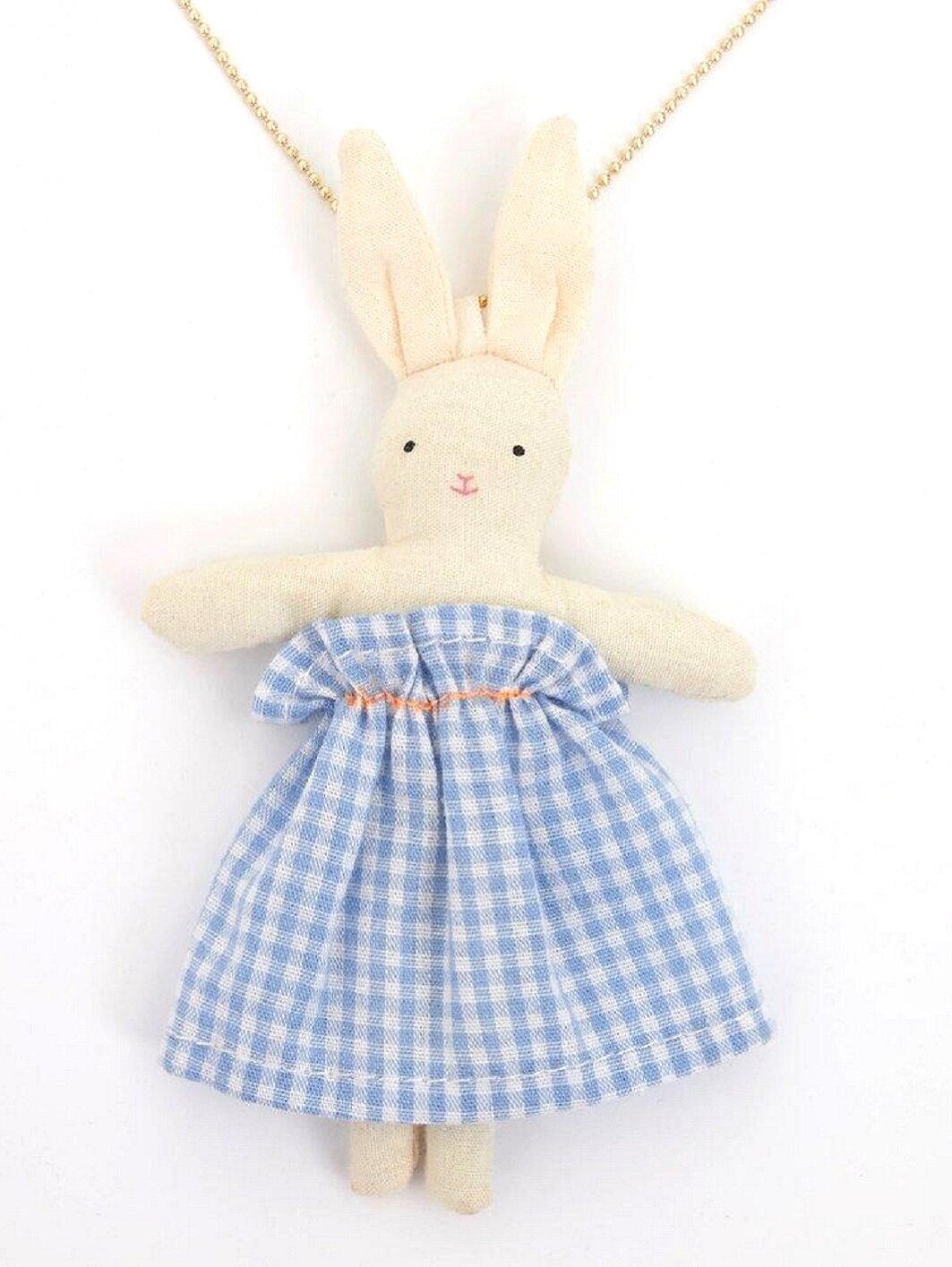 Bunny Doll necklace in blue check dress