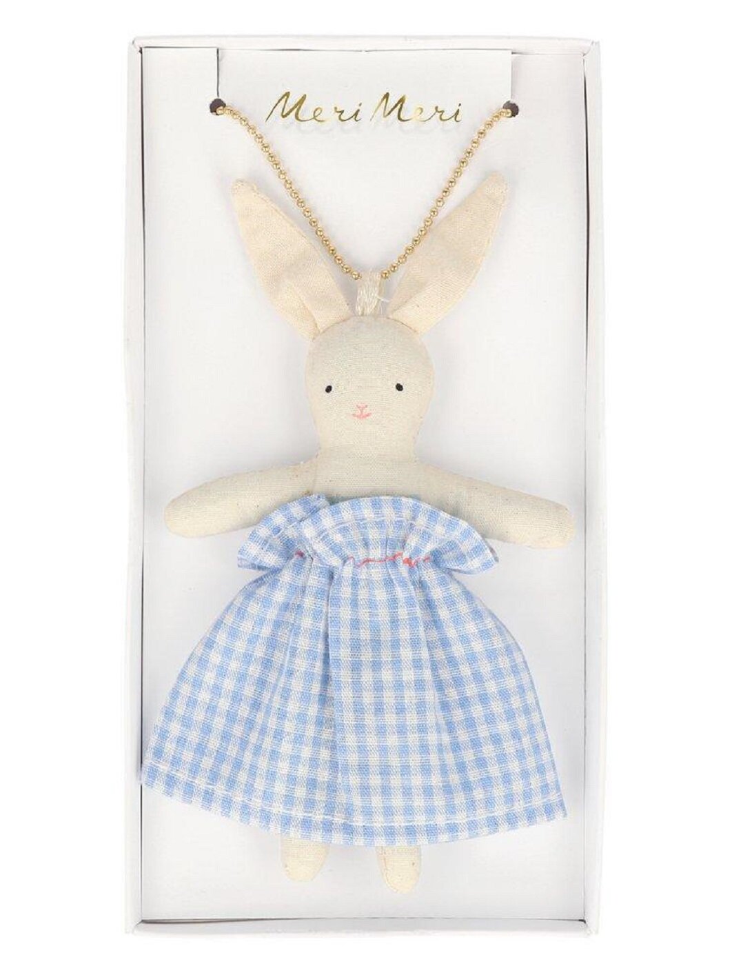 Bunny Doll necklace in blue check dress