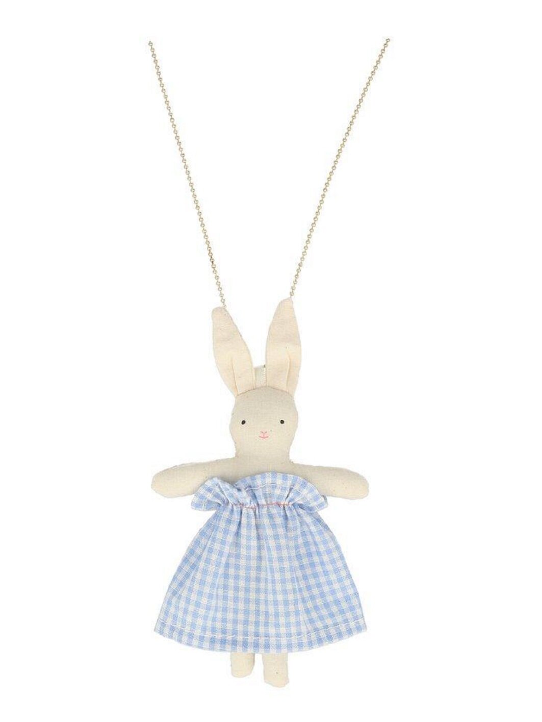 Bunny Doll necklace in blue check dress